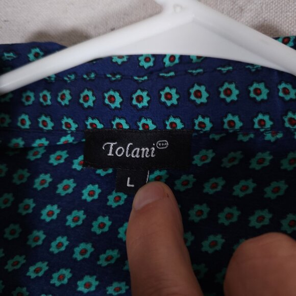 Tolani 100% Silk Button Tunic Womens Large Paisley Boho Roll Tab Sleeve FLAWS - Picture 15 of 16